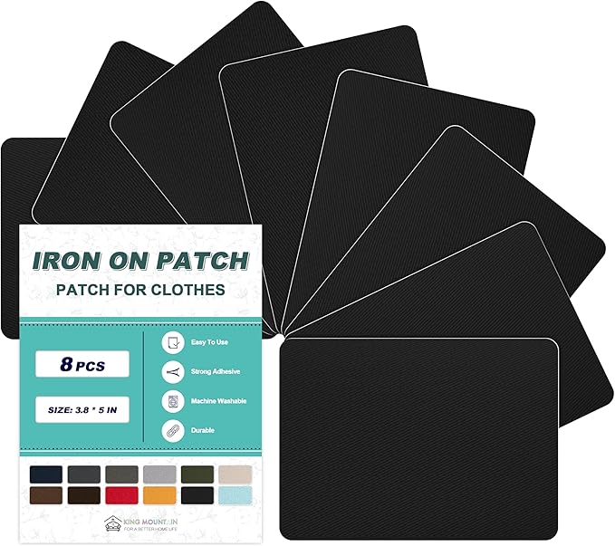 Iron on Patches for Clothes, 8 Pieces Patches for Cloth, 100% Cotton Fabric Patches for Clothing, Bag, Hat Repair, Clothing Repair Decorating Kit 3.7" by 4.9" (9.5 cm x 12.5 cm, Black)