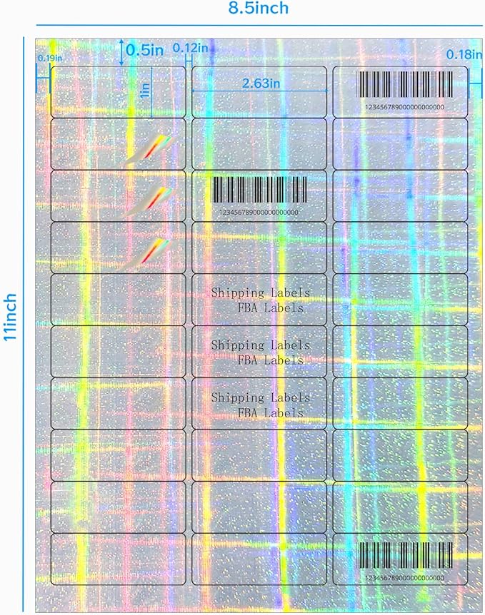 STARLIBOO 1" x 2-5/8" Address Labels- Holographic Color Stickers for Laser/Ink Jet Printer mailing Labels 8.5"×11"- Holographic Silver/ 30 per Sheet