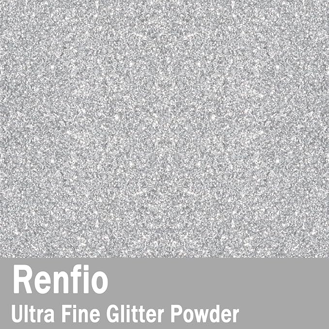 Renfio Ultra Fine Glitter Powder Metallic Resin Glitter 2.11 Oz (60g) PET Flakes Crafts Sequins 1/128" 0.008" 0.2mm Epoxy Chips Flakes for Tumblers Slime Decoration - Silver
