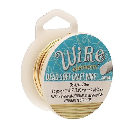 The Beadsmith Wire Elements Craft Wire – Tarnish Resistant, Soft Temper, Round, Gold Color – 1mm, 18 Gauge, 4 Yard Spool – Jewelry Making, Wire Wrapping, Floral, & Other DIY Crafts