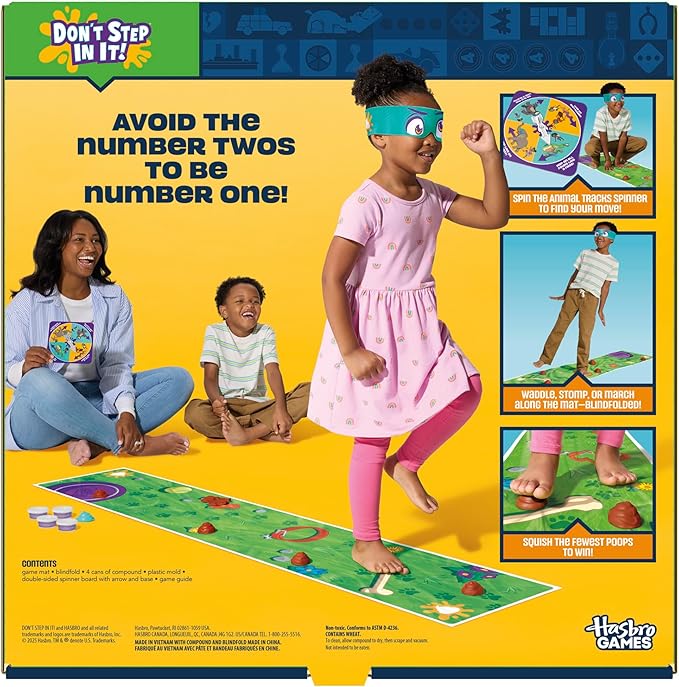 Don't Step in It! Preschool Game I Blindfolded, Poop Party Game | Spinner with 8 Fun Animal Moves | Ages 4+| 1+ Players I Funny Kids Board Games