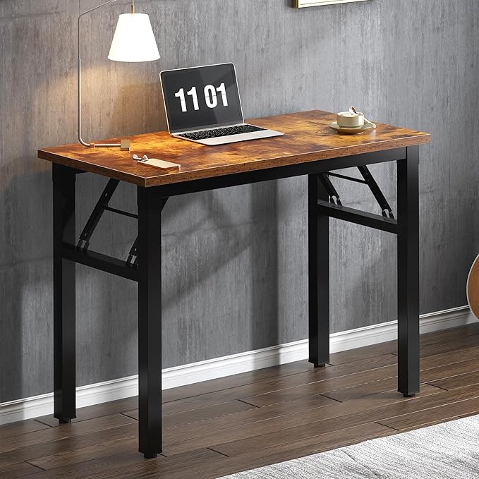 Need Folding Computer Desk - 31.5 Inch Foldable Office Writing Work Study Kids Student Teacher Home Bedroom Table for Small Space, Rustic Brown