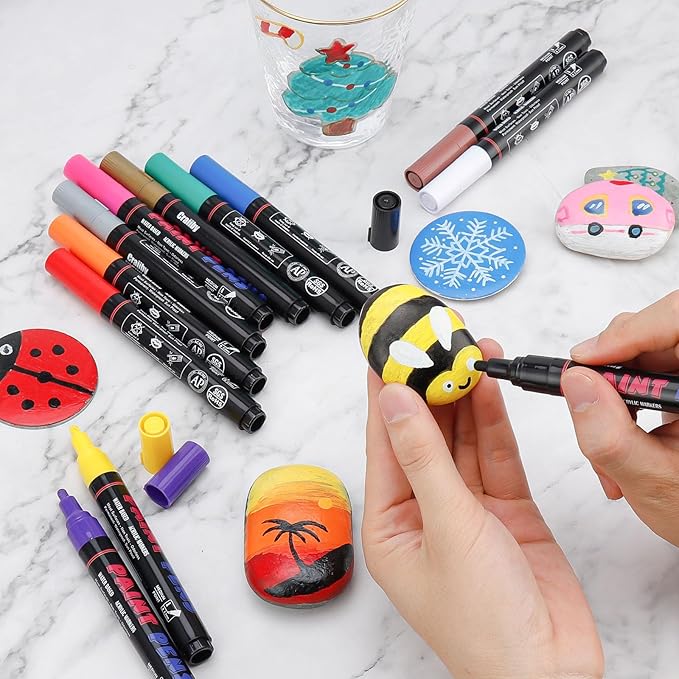 Orange Paint Pens Paint Markers - 8 Pack Permanent Quick Dry Waterproof Marker Pens for Rocks Wood Fabric Plastic Canvas Glass Mugs Metal Tire Stone
