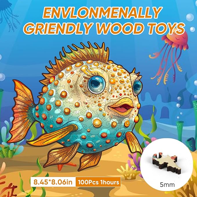 Wooden Puzzles for Kids, 100 Pieces Ocean Wooden Jigsaw Puzzles Kids Ages 8-10-14, Wooden Puzzle for Toddler Children Learning Educational Puzzles Toy Gifts for Friends Family