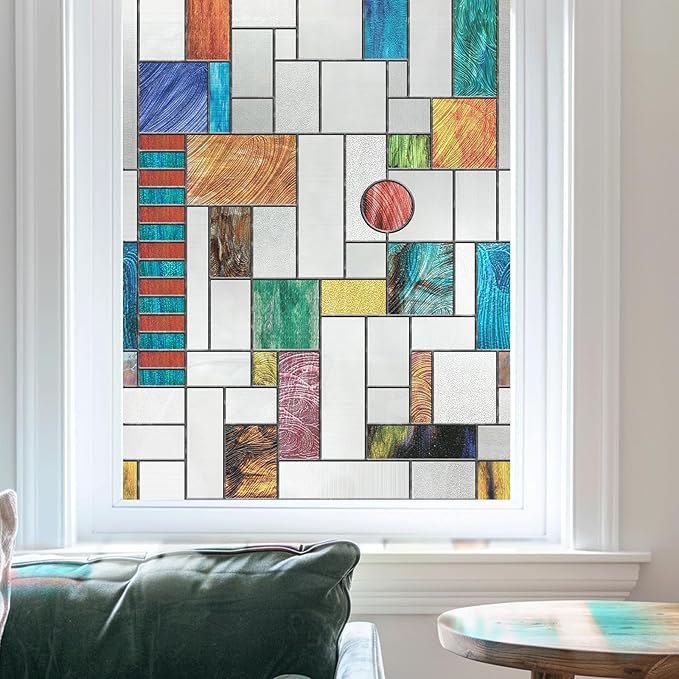 3D Stained Glass Window Film, Decorative Window Privacy Film for Bathroom,Front Door,Home, Sun Blocking Heat Control,Static Cling, Ores 23.6inch x 35.4inch