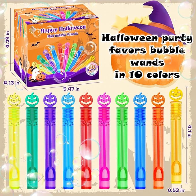 80 Piece Halloween Party Favor Bubbles, Halloween Bubble Wands Bulk for Kids Party Favor Supplies, Trick or Treat Goodie Bags, School Classroom Game Rewards, Halloween Miniatures