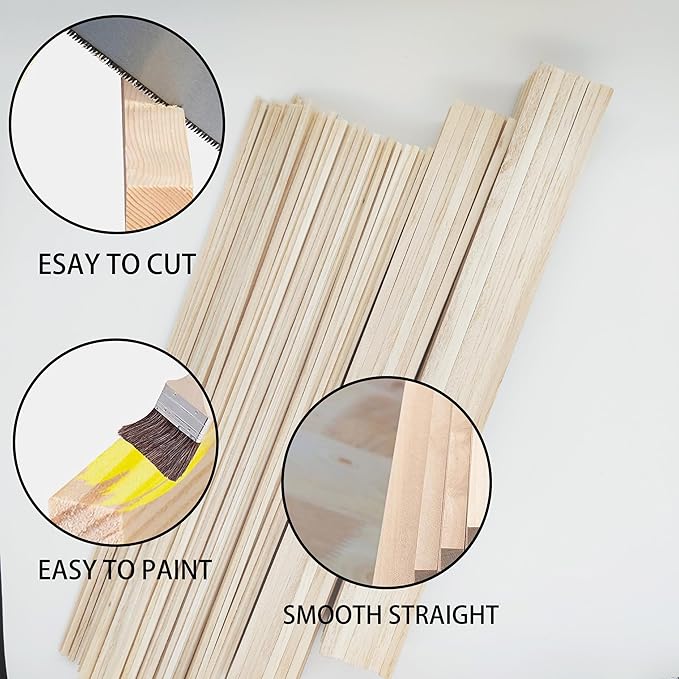 222Pcs Balsa Wood Sticks,Wood Strips Balsa Square Wooden Dowels Hardwood Unfinished Wood Sticks for Crafts DIY Projects Models Making Supplies (1/8in+3/16in+1/4in 222pcs)