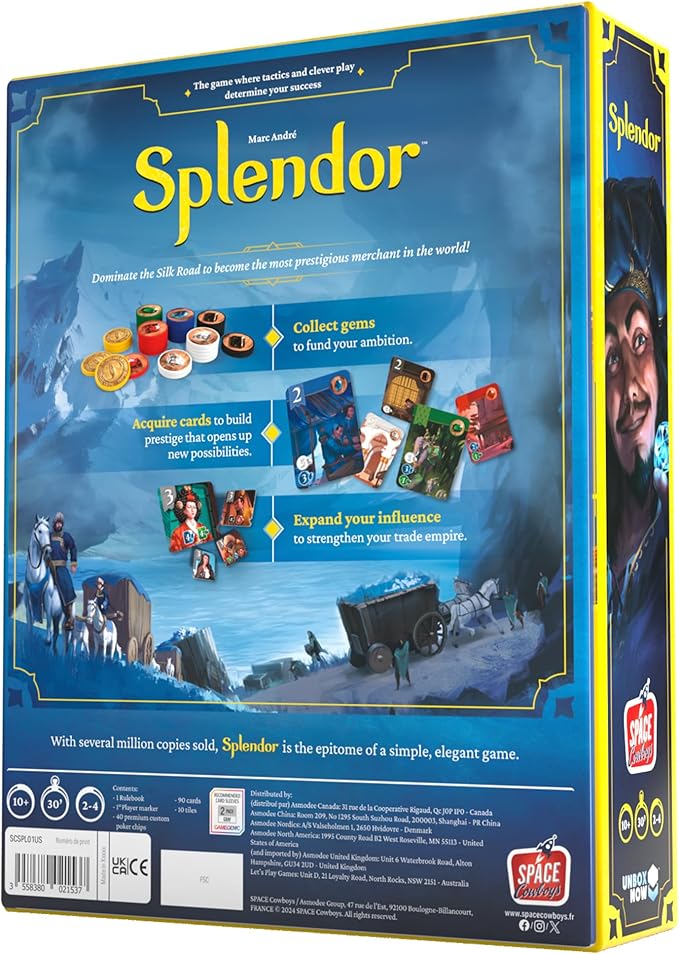 Asmodee Splendor Board Game - Master The Art of Wealth and Prestige! - Engaging Gem Mining Strategy Game for Kids & Adults, Ages 10+, 2-4 Players, 30 Min Playtime