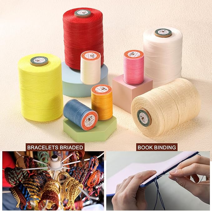 uxcell Round Leather Sewing Waxed Thread, 55m / 60 Yards Wax Polyester String, 0.8mm Waxed Stitching Cord for Leather Crafts, Bookbinding, Bracelets Braided, Coffee Brown