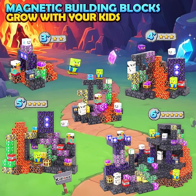 Magnetic Blocks - Mine Magnet World Building Toys for Kids Ages 4-6 6-8 8-12, STEM Magnetic Building Blocks Kids Sensory Toys Games, Gift for 3+ Year Old Boys and Girls