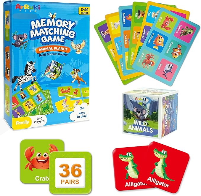 72 PCS Animals Memory Matching Game for Kids, Animal Theme Board Game for Toddlers, Memory Cards Concentration Game for Ages 3 and Up