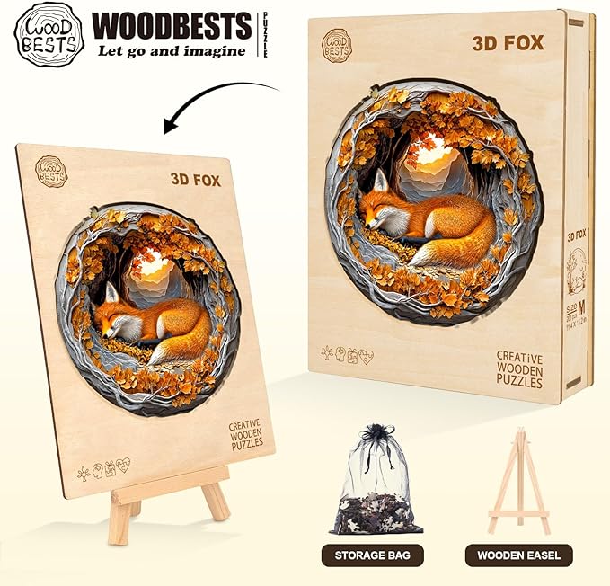 WOODBESTS Wooden Puzzles for Adults, 3D Fox Wood Puzzles Adult(200 Pieces, M, 11.4 * 11.2in), Unique Shape Wooden Animal Jigsaw Puzzles, Birthday Gifts for Adults Family Game