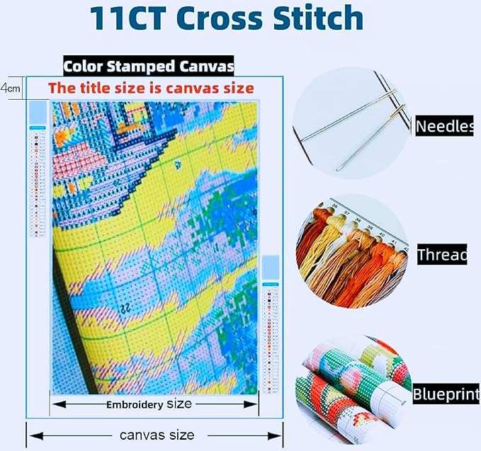 Joyhoor Stamped Cross Stitch Kits for Beginners, Needlepoint Kits for Adults, 11CT Counted Embroidery Kits-Skeleton Flower 18x18 inchs