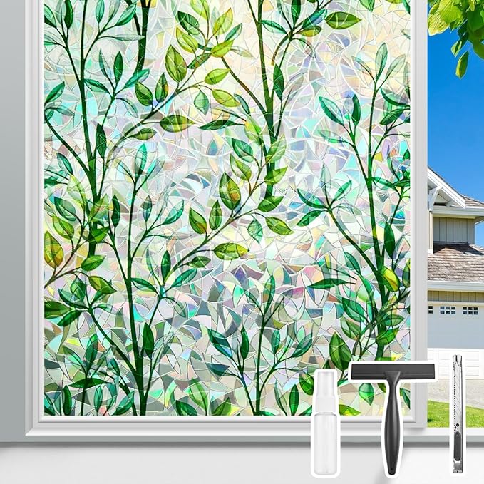 Donox Window Privacy Film, 3D Decorative Window Vinyl Decorative Stained Glass Window Film, Anti-UV Sun Blocker Heat Control for Home, 17.5 Inch x 13.1 Feet (with Installation Tool)