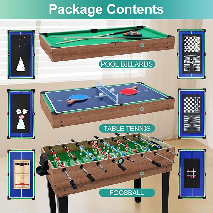 12-in-1 Game Table - 48" Combo Game Table, Ping Pong Table, Foosball Table, Air Hockey Table, Pool Table - Sports Arcade Games with Accessories - Ideal for Game Rooms and Family Game Nights!