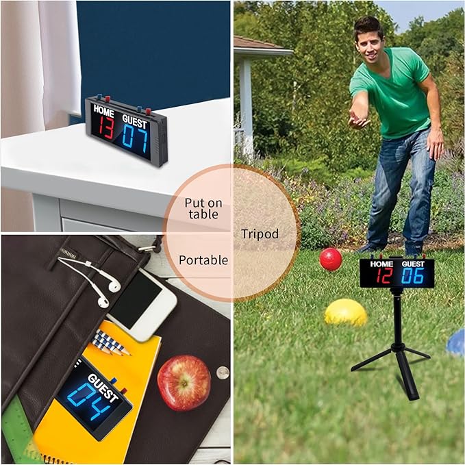 YZ Battery Powered Scoreboard Clock Timer with Buttons, Portable Digital Scoreboard with Remote, Electronic Scoreboard with Stand, Cornhole Score Keeper for Outdoor Yard Games/Shuffleboard/Pickleball