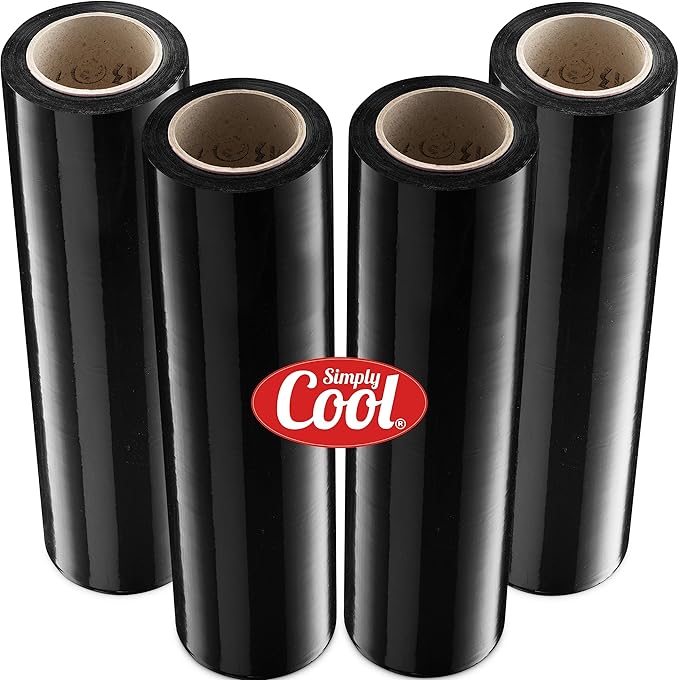 Black Industrial Strength Extra Thick 4 Pack 17.5" 1100 SqFt 80 Gauge (20 Micron) Shrink Wrap Roll for Moving, Furniture, Pallets, Packing