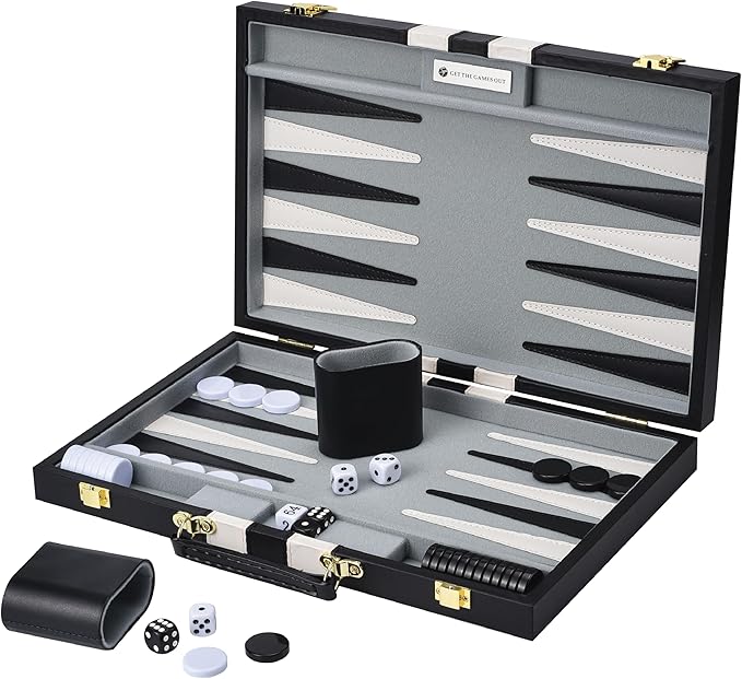 Get The Games Out Backgammon Set, Classic Board Game Case, 2 Players, Includes Strategy & Tip Guide, Perfect for Parties and Family Game Nights - Large, Black