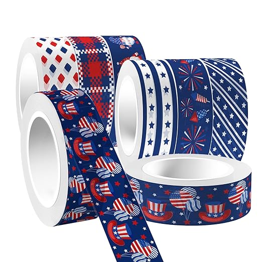 Washi Tape 12 Rolls Washi Tape Set Patriotic Packing Tape American Flag Washi Masking Tape Decorative Paper Stickers Decorative Tape for Gifts Wrapping DIY Art Crafts