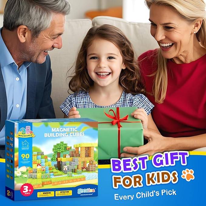 Large Magnetic Blocks 1" Building Cubes Toys for Kids Ages 4-6 5-7 8-12, Magworld Bamboo House Building Craft Construction Toy Set, Creative Sensory Toys Game Gift for 3+ Year Old Boys Girls