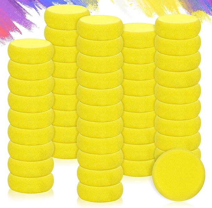 50 Pack Painting Sponge Pottery Sponges 2.9 inch Round Sponge Clay sponges for Pottery Yellow Artist Sponges for Face Painting Pottery Ceramics Art Crafts