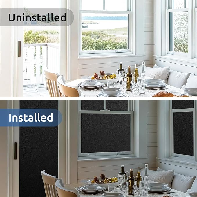 rabbitgoo Blackout Window Film, Sun Heat Blocking Privacy Cover for Glass, Removable Opaque Room Darkening Dark Black Out Window Covers Tint Shades for Home Day Sleep Light Blocker 17.5 x 157 Inches