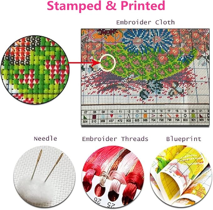 Foxhool Beginners Cross Stitch Kits Stamped Full Range of Embroidery Kits for Adults DIY Cross Stitches kit Embroidery Patterns for Needlepoint kit-Couple Wolf 17.7x17.7 inch