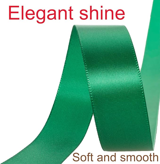 1 Inch Dark Green Ribbon, 50 Yards Craft Polyester Satin Ribbon Perfect for Gift Wrapping, Handmade Roses, Wedding Party Decorations and DIY Crafts