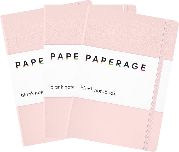PAPERAGE Lined Journal Notebook, 3 Pack, (Blush), 160 Pages, Medium 5.6 in x 8 in - 100 GSM Thick Paper – Hardcover Journaling Notebook for Work, School & Note Taking