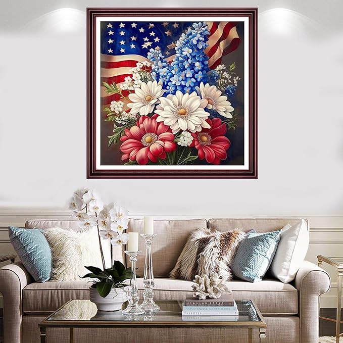Redxing Stamped Cross Stitch Kits Full Range of Embroidery Starter Kits- Needlepoint Counted Cross Stitch Kits for Beginner Adults 11CT Printed Embroidery Kit-National Flag Flowers 18x18 inch
