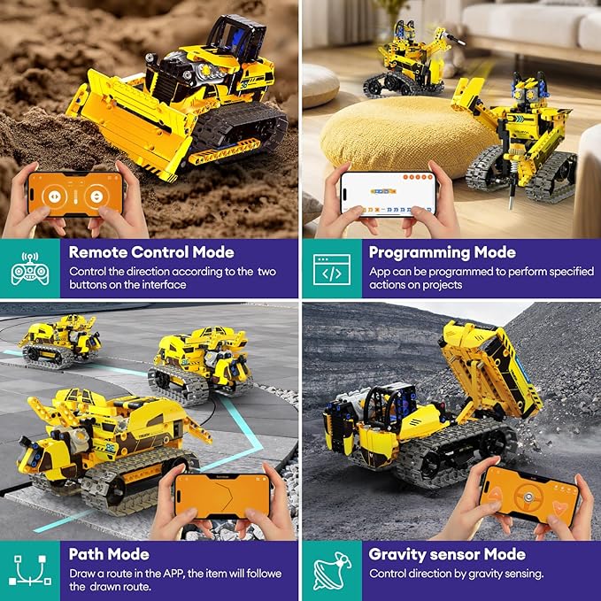 5 in 1 STEM Robot Toy Building Kit, 452 PCS Blocks App & Remote Control Engineering Toys Robotics for Kids Ages 8-12, RC Bulldozer Erector Sets for Boys Girls 6 7 9 10 11 13 14+ Birthday Gifts