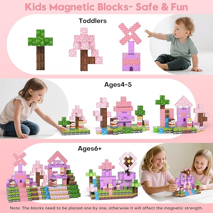 Magnetic Blocks, Magnetic Building Blocks 100pcs, STEM Sensory Toys with Princess Castle Build–Creative Magnet Tiles for Toddlers Ages 3+, Boys & Girls–Christmas Birthday Party Kids Gifts