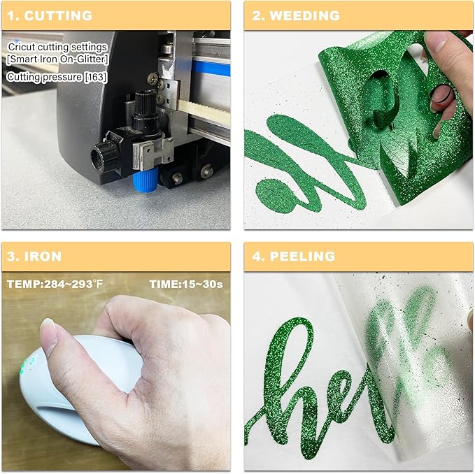 Glitter HTV Heat Transfer Vinyl Rolls- 10" x 8ft. Glitter HTV for Shirts. Iron on Vinyl and Heat Transfer Vinyl for All Cutters Machines. Easy to Cut & Weed Heat Vinyl Designs (Grass Green)