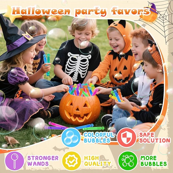 80 Piece Halloween Party Favor Bubbles, Halloween Bubble Wands Bulk for Kids Party Favor Supplies, Trick or Treat Goodie Bags, School Classroom Game Rewards, Halloween Miniatures