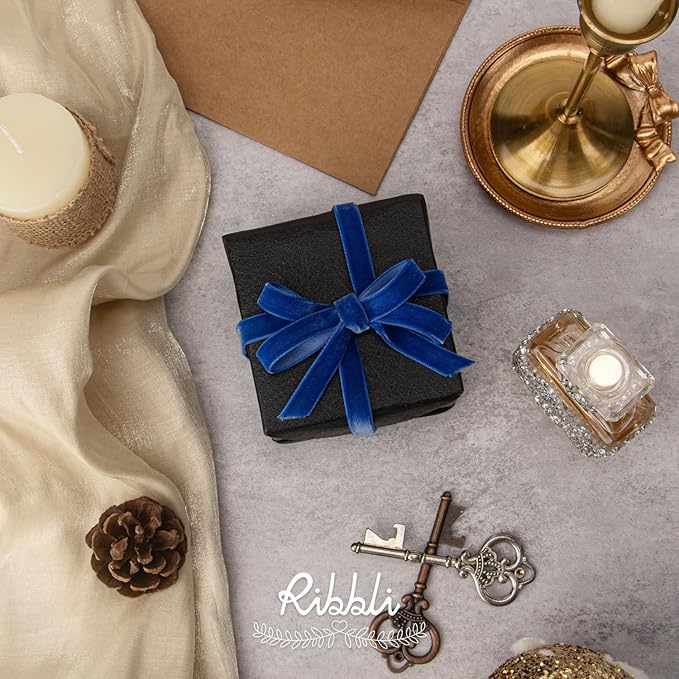 Ribbli Polyester Royal Blue Velvet Ribbon,3/8 Inches Continuous10-Yard Spool,Christmas Ribbon for Gift Wrapping,Floral Bouquets, Home Decor