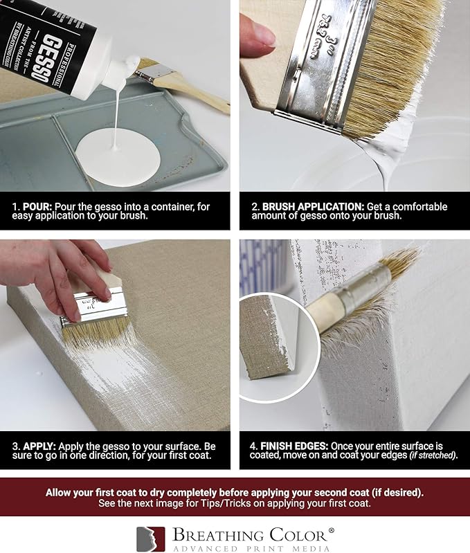 White Gesso Canvas Primer 8 oz Give Your Art The Ultimate Base Prime! Keep Paint from Absorbing! Whether Acrylics, Oils, Watercolors or Pastels, Make Every Painting Look its Absolute Best