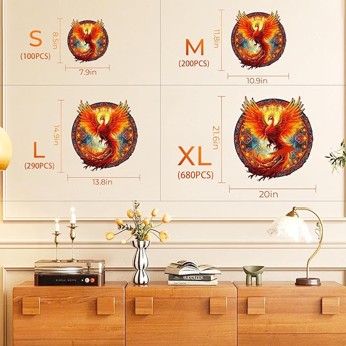 KAAYEE Wooden Jigsaw Puzzles-Wooden Puzzle Adult Unique Shape Advanced Phoenix Wooden Jigsaw Puzzle for Adult, Fathers, Family Puzzles 14.9 * 13.8in 290pcs,Chritmas Gift