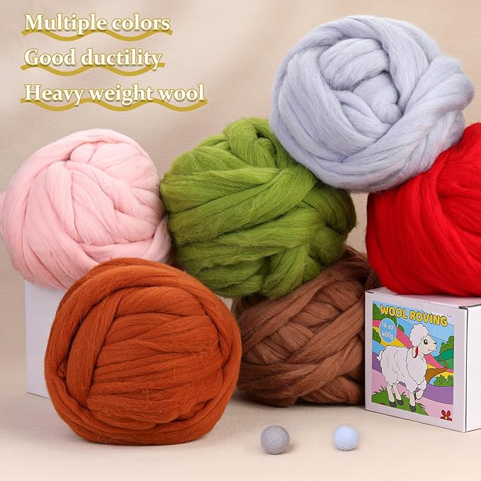 QMNNMA Wool Roving Bulk, 14.1oz Needle Felting Wool, Fiber Roving Wool Top for Hand Spinning, Felting, Blending, Weaving and DIY Craft (400g)