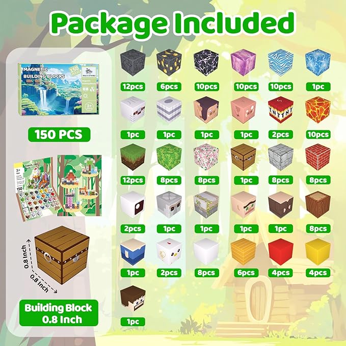 Magnetic Blocks, 150PCS Magnetic Building Blocks Light Up, Stacking Magnets for Kids, Sensory Toy for STEM Constructions Magnet Blocks for Boys Girls Age 3+, Christmas Birthday Gifts