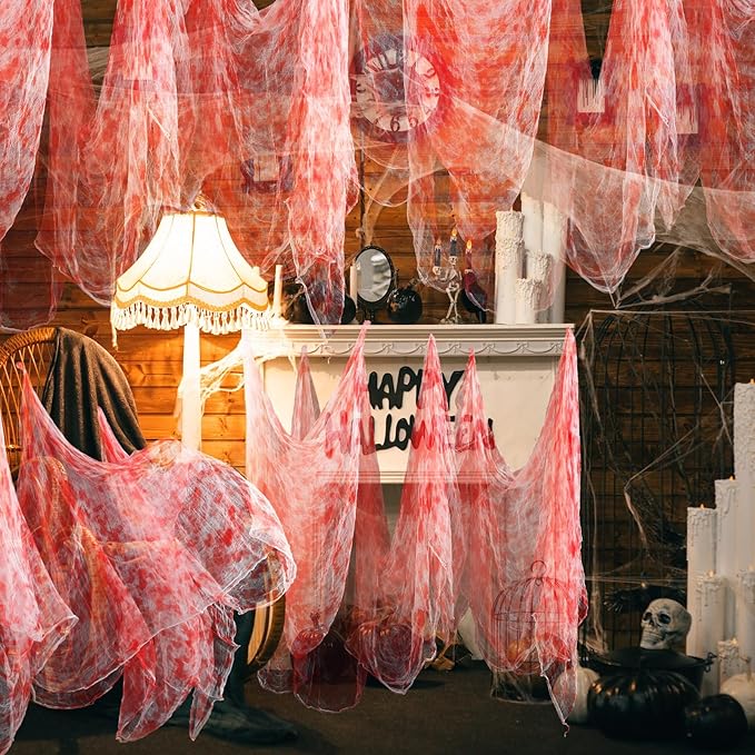 Boao Halloween Cheese cloth 85 x 197 Inch Bloody Cheesecloth Roll for Crafts Large Cotton Muslin Gauze Fabric for Halloween Outdoor & Indoor Spooky Decoration