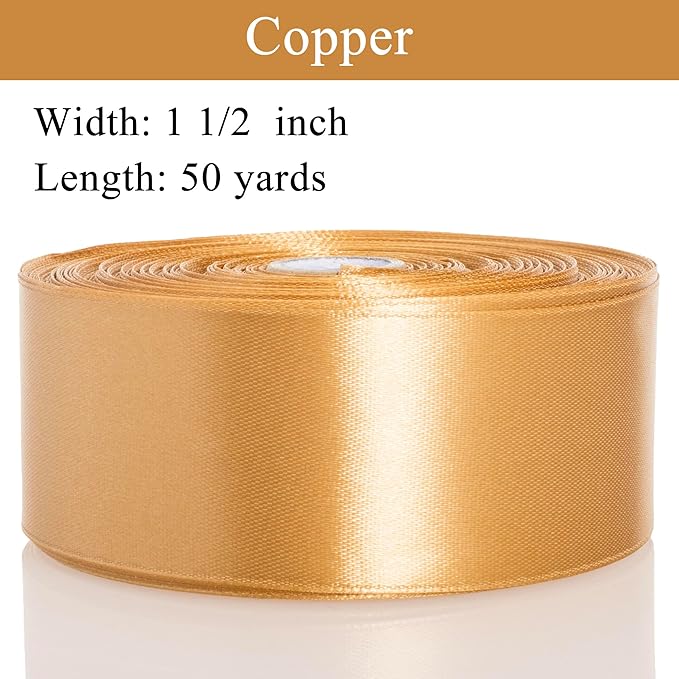 1 1/2 Copper Solid Satin Ribbon, 50 Yards Craft Fabric Ribbon for Gift Wrapping Floral Bouquets Wedding Party Decoration