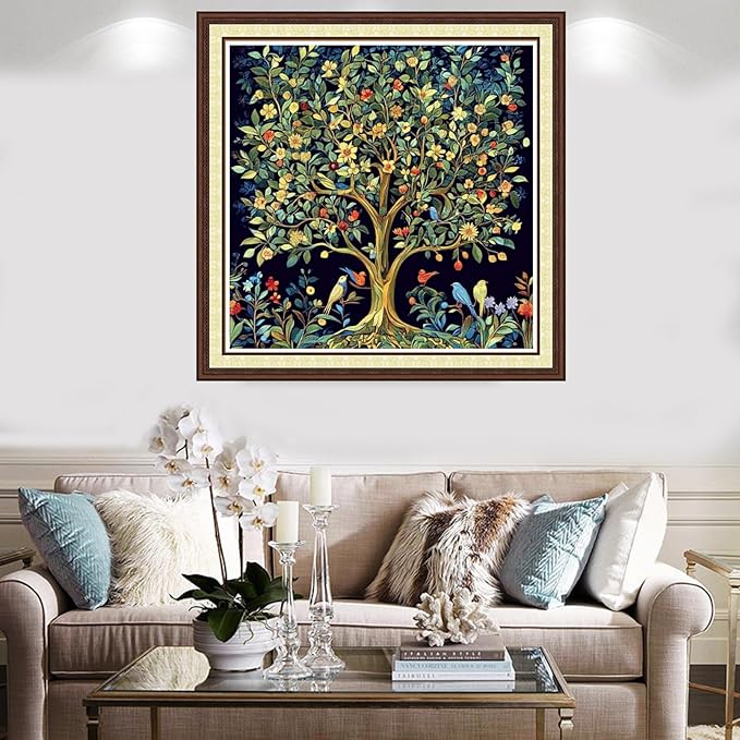 Findvoor Counted Cross Stitch Kits for Adults Full Range of Cross Stitching Embroidery Unprinted Pattern for Beginners, 11CT Needlepoint Kit Patterns Embroidery Kits-Magic Tree of Life 18x18 inch