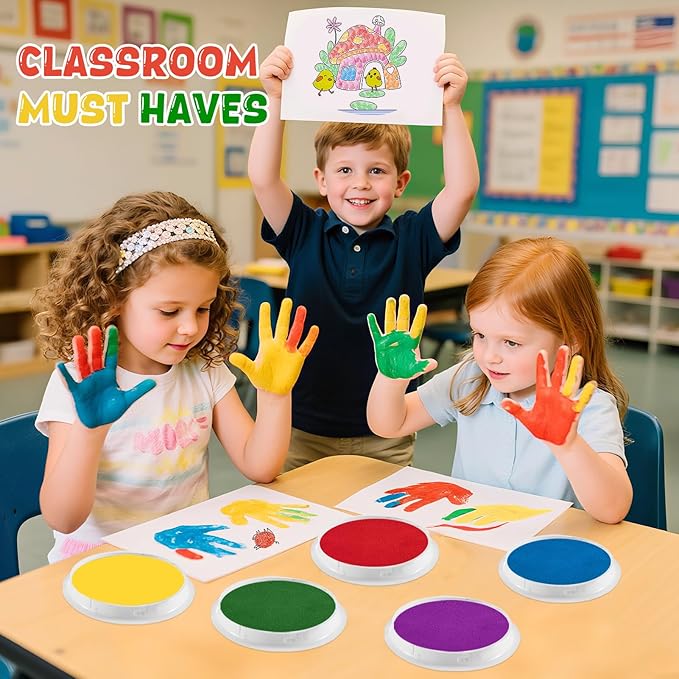 7" Large Ink Pads for Kids - Handprint Footprint Size Rainbow Stamps Pad, Safe & Washable Ink Pad for Fingerprint Painting Card Making Stamp Crafting Paper Wood Fabric Scrapbook Kids Birthday Gifts