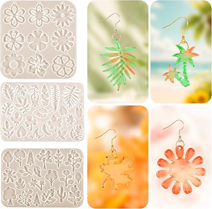 3 Pack Leaf/Flower/Tulip Pendant Earring Nacklace Resin Mold - Resin Casting Silicone Molds for Home Decor & Candle Making Wave Spiral Mold