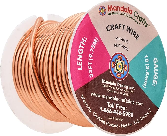 Mandala Crafts 10 Gauge Anodized Aluminum Craft Wire for Jewelry Making - 32 FT Colored Flexible Copper Wire - Bendable for Bonsai Armature Crafting Sculpting