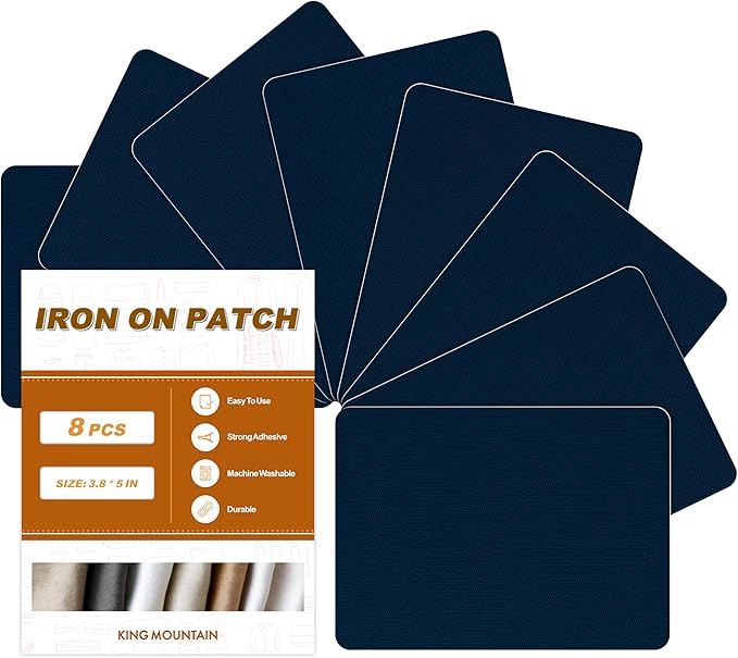 Iron on Patches, 8 Pieces Iron on Canvas Patches, Fabric Patches for Couch, Tent, Clothing, Seat, Canvas Repair Decorating Kit 3.7" by 4.9" (9.5 cm x 12.5 cm, Dark Blue)