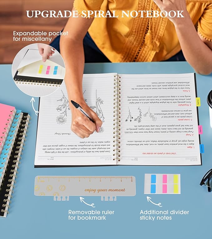 Spiral Notebook Journal 8.5” x 11”, A4 Large Notebooks for Women Men, College Ruled Lined Journal, 100 GSM Paper, Plastic Hardcover Spiral Bound Journals for Work School Note Taking Business, Black