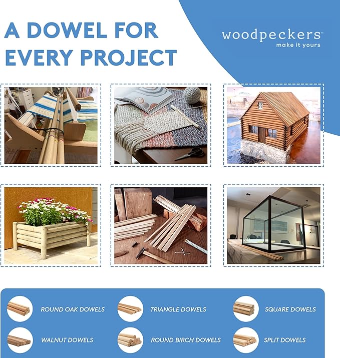 Dowel Rods Wood Sticks Wooden Dowel Rods - 2 x 36 Inch Unfinished Hardwood Sticks - for Crafts and DIYers - 25 Pieces by Woodpeckers