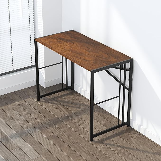 Folding Computer Desk 40 inch Writing Gaming Computer Camping Desk, No Assembly Required Home Office Table, Mahogany