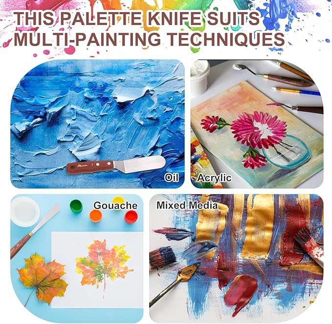 MECCANIXITY Pack of 1 Palette Knife No.7, 8.3" Long Palette Knives with Stainless Steel Flexible Spatula Pallet Knife and Wood Handle for Scraping, Mixing, Oil Acrylic Painting Canvas